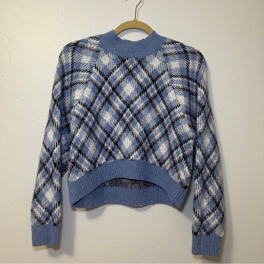 Express Blue and White Plaid Women's Sweater